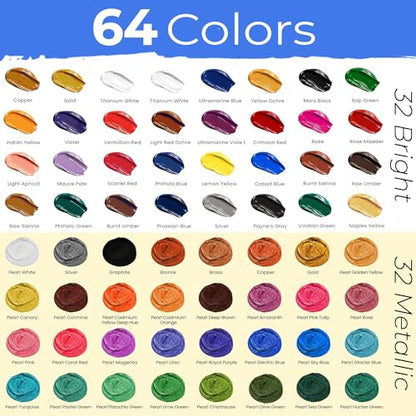 Chalkola 95 Pcs Acrylic Painting Kit for Adults | 64 Acrylic Paint Set, Wood Tabletop Easel, Canvas, Art Brushes, Palette, Knife - Professional Canvas Painting Supplies for Artists & Beginners - size: 95 Full Acrylic Set
