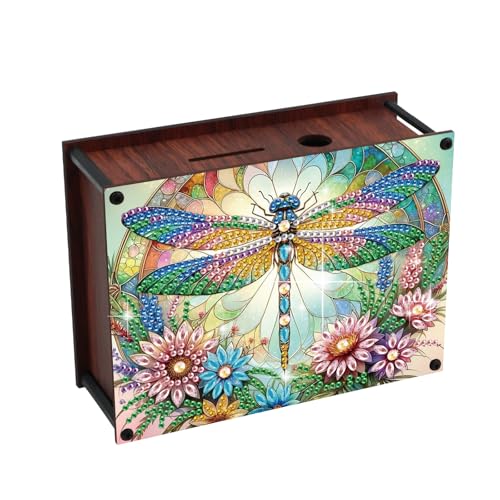 DIY Diamond Painting Money Box Kit, Dragonfly Adult 5D Diamond Art Money Box, Creative Coin Diamond Art Storage Jar, Suitable for Birthdays, Christmas, Home Decor Handicraft Gifts - color: Dragonfly