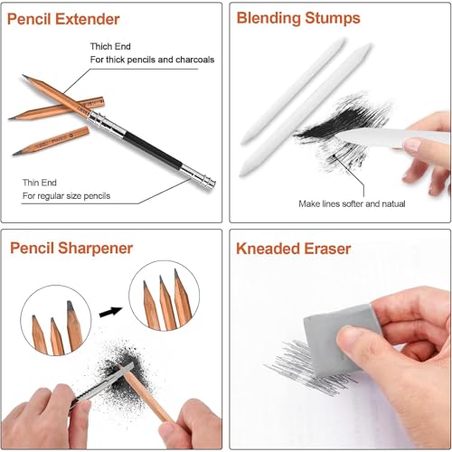 Drawing Pencils, Sketch Pencils Set Graphite 12B 10B 8B 7B 6B 5B 4B 3B 2B B HB 2H 4H 6H and Charcoal Pencils Art Supplies for Sketching and Drawing,Pencil Set for Artists or Beginners - color: Black