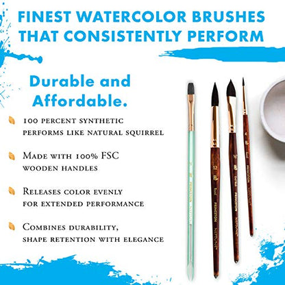 Princeton Artist Brush Neptune Series 4750 - 4-Piece Synthetic Squirrel Watercolor Paint Brush Set- Includes Aquarelle ¾” Oval Wash ½ & 2 Round Brushes Sizes 4 & 12