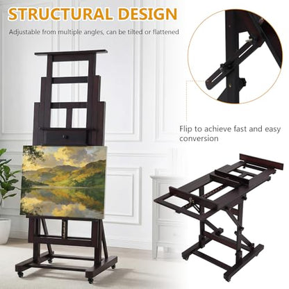 Large Studio Painting Easel Solid Beech Wood Painting Stand Adjustable Floor H-Frame Art Easel for Adults Artists Hold Canvas Up to 78.7in High