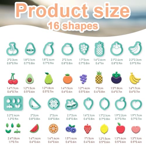 beinkmake 17Pcs Fruit Polymer Clay Cutters Clay Earrings Cutters Pineapple Banana Orange Polymer Jewelry Cutter for Earrings Making Birthday Party DIY Supplies - style: Fruit