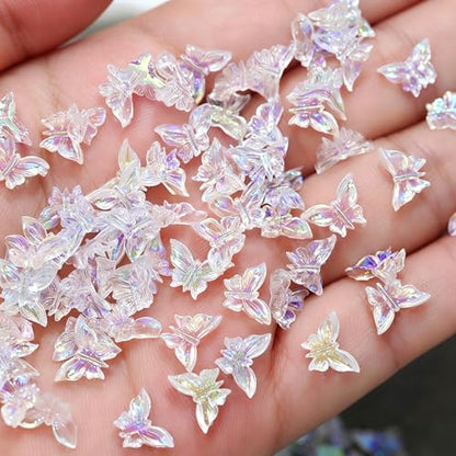 300Pcs Butterfly Nails Charms 3D Resin Elegant Butterfly Nail Rhinestones 3D Resin Aurora Butterflies Nail Gems and Charms Kawaii Nail Diamonds Butterfly Nails Jewels for Women Acrylic Nail Supplies - color: white