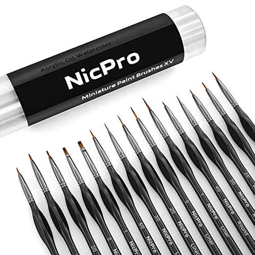 Nicpro 15 PCS Micro Fine Detail Paint Brush Set, Small Miniature Fine Tip Detail Brushes Kit for Acrylic Oil Watercolor, Models, Paint by Numbers, Miniature Painting, Craft, Rock Painting (Black) - color: Black, size: 15 pcs