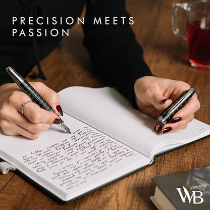 Wordsworth & Black Majesti Fountain Pen-(Checked), Luxury Case, Chrome Finish; Fine Nib- Ink Cartridges, Refillable Ink Converter-Calligraphy Pen-Best Business Gift Set for Men & Women | Checked, Gift for Men Women, Chrome Finish, 18K German Iridium, Call