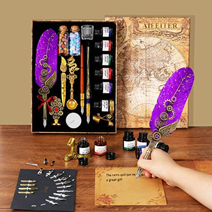 Aifeiter Feather Pen Ink Set, Wax Seal Stamp, Feather Calligraphy Pen, Birthday & (Purple) - color: Purple