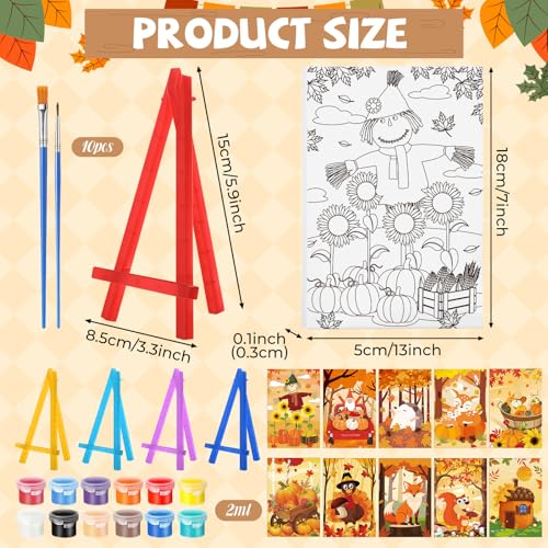 Blosssound 10 Set Fall Thanksgiving Pre Printed Canvas Autumn Pre Drawn Canvas Painting with Easel Kits 5" x 7" Outline Painting Panels for Beginners, DIY Craft Project, Home Decors - style: Autumn