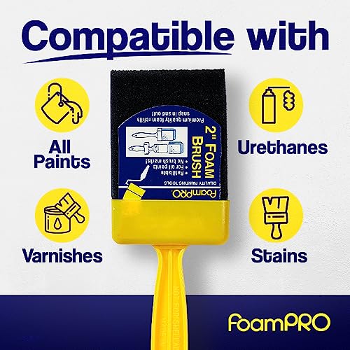 FoamPRO 72-4, 2" Foam Brush with 4 Refills - Premium Quality Paint Brush Set for All Paints, Urethanes, Varnishes, Stains - Effortless Application Foam Brushes - Smooth Finish & Reusable Handles - size: 2 Inch (Pack of 1), style: Brush & 4 Refills