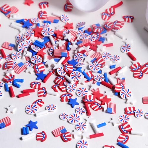 1250Pcs 4th of July Nail Art Slices for Nails Art American Flag Star Hat Polymer Clay Slices Nail Charms and Gems Flat Back Independence Patriotic Nail Rhinestones Memorial Nail Jewelry for DIY Crafts - color: red