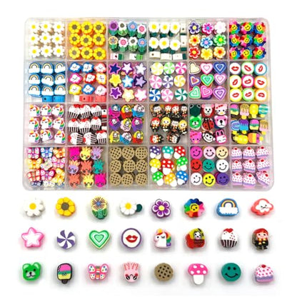 480PCS Flower Polymer Clay Beads for Bracelet Earring Jewelry Making, Mixed Clay Spacer Beads Charms for DIY Art Craft Gifts (Flower) - color: Flower