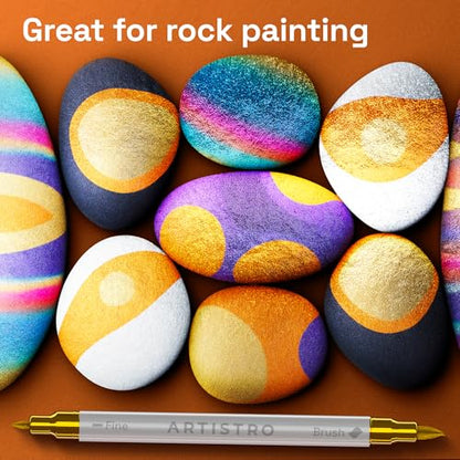 ARTISTRO 12 Metallic Acrylic Paint Markers - Paint Pens for Drawing - For Fabric, Rock, Glass, Wood, Molds - Arts & Crafts Gift for Adults, Teens, Kids, Classroom Must Haves & School Supplies