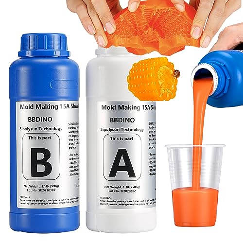 Bundle Deal with BBDINO Silicone Mold Making Kit Super Elastic in Jade Green 1 Gallon Plus 15A in Warm Orange 2.2 Lbs