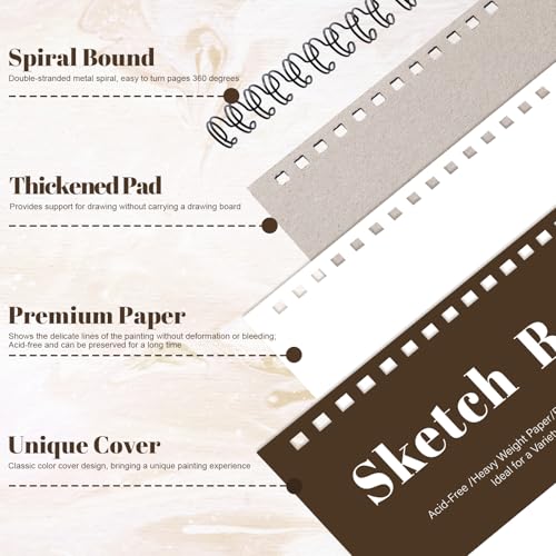 4 Pack Sketch Book, 9 x 12 Inch Sketchbook, 68lb/100gsm Top Spiral Bound Sketch Pad, Acid Free Art Supplies Drawing Painting Sketching Paper for Kids, Beginners, Artists (Tan) - color: Tan, size: 9 × 12Inch（4 Pack）