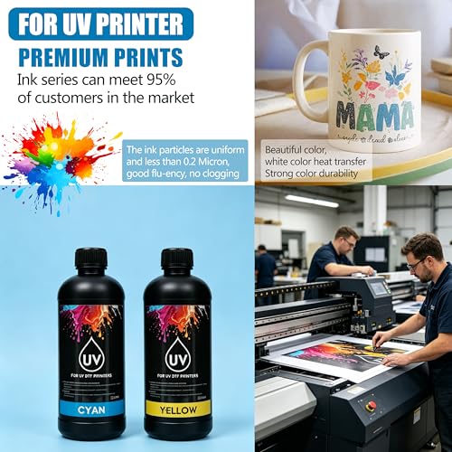 UV DTF Ink Hard Ink 500ml for Printer Printing on A B Films for XP600 TX800 i3200 i1600 L805 1390 DX5 DX6 DX7 DX10 UV Sticker Printer(6×500ML CMYKWV One Set) - style: 6×500ML CMYKWV One Set