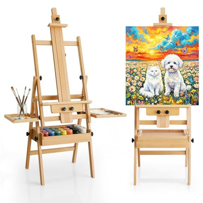 Beech Wood Art Easel with Storage, Foldable Wooden Painting Easel Stand for Painting,H-Frame Art Easel for Adult Artist Studio,Adjustable Paint Easel with Tray,Standing Paint easel for Canvas Painting - style: Next Generation Easel