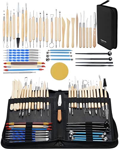 TEMONTIAN Clay Sculpting Tools Kit，Pottery Tools Kit，Clay Tools，Air Dry Clay Tools，44Pcs Double Sided Polymer Clay Tools for Adults,with Upgraded Carrying Case - color: BROWN