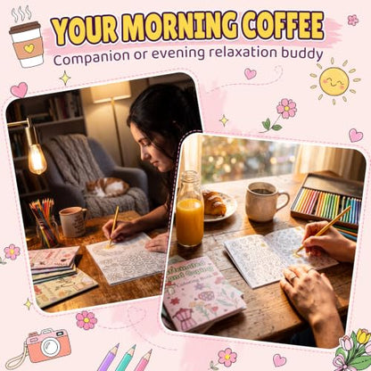 Liliful 24 Pcs Coffee and Coping Coloring Book Bulk Mini Coloring Books for Kids Adults DIY Art Relaxation Drawing Book with Patterns, Party Favors, Goodie Bag Filler and Holiday Gifts - style: Caffeine