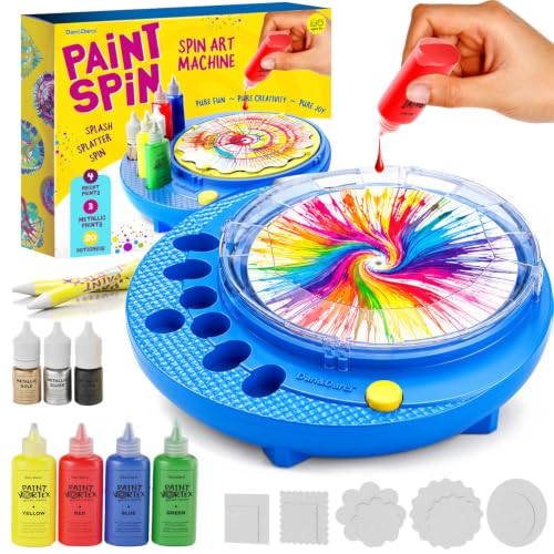 Dan&Darci Paint Vortex Spin Art Machine - Kids Art Kit for Boys & Girls Ages 6+, Motorized Spinner with Splash Guard, Metallic Paints & 20 Artboards - Birthday Gifts for Girls - Craft Kit