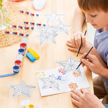 WinnerWhy 30 Sets Memorial Day Star Kits, Patriotic 4th of July DIY Craft Suncatcher Bulk Paint Your Own Window Ornaments for 250th Anniversary Independence Day Party Home Birthday Activity Decor - style: Star Independence Day