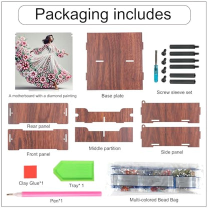 DIY Diamond Art Storage Box, Flower Lady Design Wooden Diamond Painting Case with Flip-Top Lid and 4 Divided Compartments, Desktop Craft, Jewelry and Accessories Supplies Storage Container - color: Flower Lady