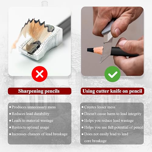 Aenir Charcoal Pencils for drawing, Set of 12, Charcoal Drawing Pencils (S-Soft, Soft, Medium, Hard), Art Supplies for Artist, Sketching, Shading - color: Black