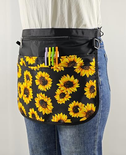 Waterproof Server Apron for Women with 5 Pockets,Quickly Put on and Take off Waitress Aprons,Work Apron for Bartender Barista - color: Sunflower