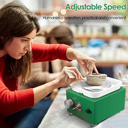 Mini Pottery Wheel Machine for Adults & Beginners, 2 Turntables (3.94" & 2.56") | 0-2000 RPM Adjustable Speed Pottery Machine Removable Splash Tray Ceramic Making Kit Includes 8 Sculpting Tools - color: Green