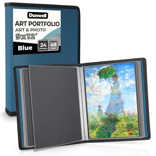 Dunwell Art Portfolio 9x12 Folder (Blue), Black Mounting Paper, Portfolio Binder for Artwork, 9 x 12 Art Folder, 24 Pockets Display 48 Pages, Acid-Free Poly Presentation Book - color: Cobalt Blue, size: 9x12" w/ BLK Paper
