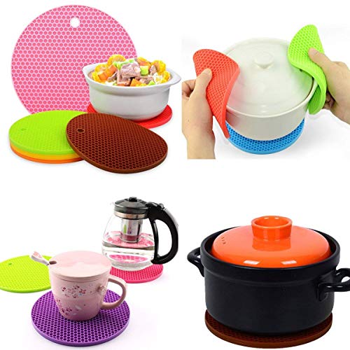 Extra Thick Silicone Trivets Pot Holder and Oven Mitts, Heat Resistant Trivets for Hot Dishes,Nonslip Insulation Honeycomb Rubber Hot Pads for Countertop,Multi-Purpose Flexible Mats,Set of 5 Coffee - color: Coffee