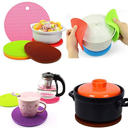 5 Pcs Extra Thick Silicone Trivets Pot Holder and Oven Mitts,Trivets for Hot Dish,Nonslip Insulation Honeycomb Rubber Hot Pads for Countertop,Multi-Purpose,Flexible Mats Heat Resistant Potholders,Grey - color: Gray