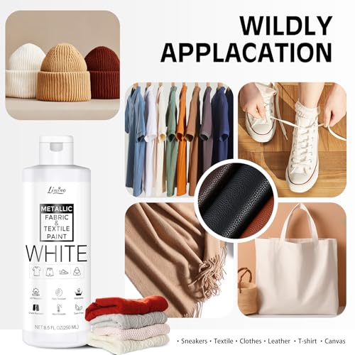 White Fabric Paint - 250ml Textile Paint Permanent for Textile and Leather Clothes, Fabric Coat Paint for DIY Fabric Dye Projects, Washable Clothing Paints for T-shirts, Jeans, Canvas Shoes, Sofa - color: White