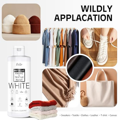 White Fabric Paint - 250ml Textile Paint Permanent for Textile and Leather Clothes, Fabric Coat Paint for DIY Fabric Dye Projects, Washable Clothing Paints for T-shirts, Jeans, Canvas Shoes, Sofa - color: White