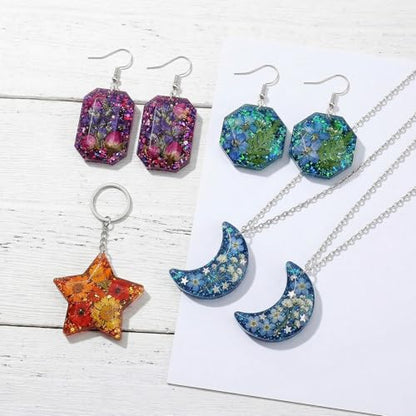 Earring Resin Mold with Holes Silicone Pendant Epoxy Mold 3 Packs | Geometric Gem Cabochon Jewelry Casting Variety Shapes Sizes for DIY Earrings Necklace Keychain Crafting Resin Supplies
