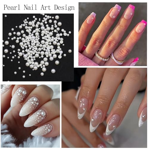 Nail Art Pearls with Rhinestones Glue Gel Flatback Pearls Nail Charms Gold Nails Supplies Accessories Silver Nails Gems Jewelry Pearl for Women - color: Colorful-09