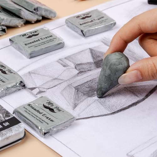 Mr. Pen- Kneaded Erasers, 1.37" x 1.7", 24 Pack, Gray | Soft Moldable Art Erasers for Charcoal, Graphite & Pastel Drawing, Precision Highlighting, Smudge Control - color: Gray, size: 24 Pack, 1.7" x 1.37"
