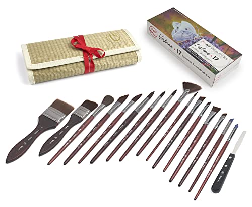 Professional Acrylic Paint Brushes Set (Synthetic 17Pcs) - Beginner/Artist Detail Paint Brushes for Watercolor, Gouache & Acrylic Painting - Ergonomic, Easy Great Flow Control, Snap - ZenART Verbena