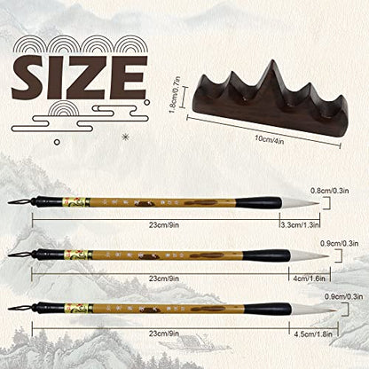 3 Sizes Chinese Writing Brush with Wood Rack Pen Rest, Calligraphy Brush Set, Sumi Painting Drawing Brushes, Kanji Art Brushes for Professional Beginners (Large, Medium, Small Size)