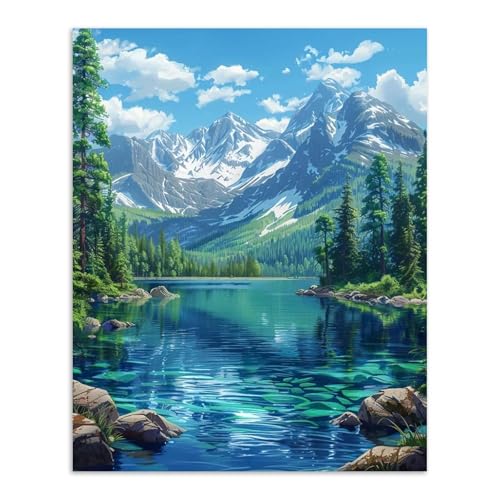Alptiny Mountain Lake Paint by Numbers Kit for Adults Beginner, 16x20 Inch | Scenic Mountain Landscape Paint by Number Kits, DIY Nature Oil Painting Kit for Relaxation & Home Decor - color: Scenic Mountain Landscape