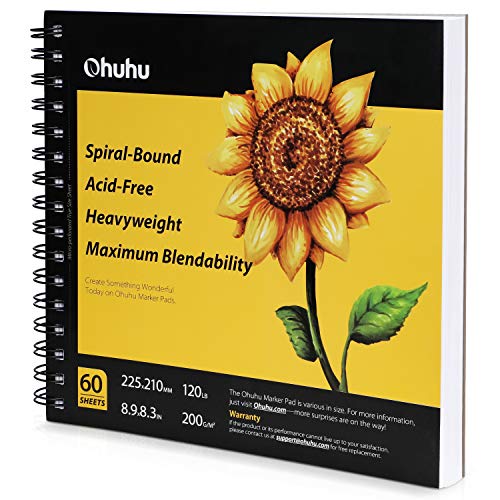 Ohuhu Marker Pads Art Sketchbook - 8.3" x 8.3" Portable Square Size -120 LB/200 GSM Drawing Papers - 60 Sheets/120 Pages - Spiral Bound Sketch Drawing Book for Alcohol Markers Christmas Gift - size: 8.3" x 8.3"
