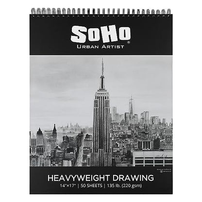 SoHo Urban Artist Hardcover Drawing Pad 14x17-135 lb. (220gsm), 50 Sheets, Drawing Paper Pads for Artists, Travel, Illustrations, & More - size: 14"x17"