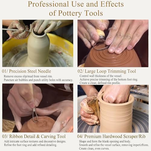 12PCS Pottery Tools Kit for Beginners Clay Sculpting & Ceramic mud Tools Set with Sponge Carving Supplies Cleaning Easy-to-Use Pottery Starter Kit for DIY Craft & Clay Modeling