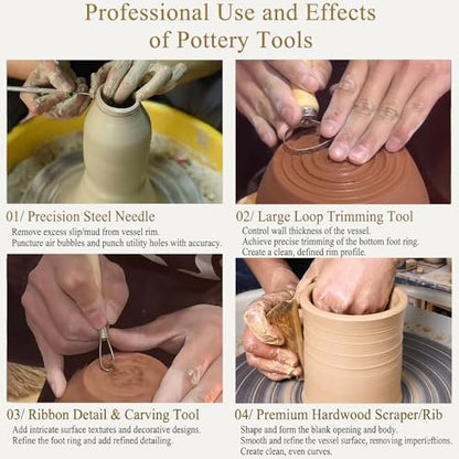 12PCS Pottery Tools Kit for Beginners Clay Sculpting & Ceramic mud Tools Set with Sponge Carving Supplies Cleaning Easy-to-Use Pottery Starter Kit for DIY Craft & Clay Modeling