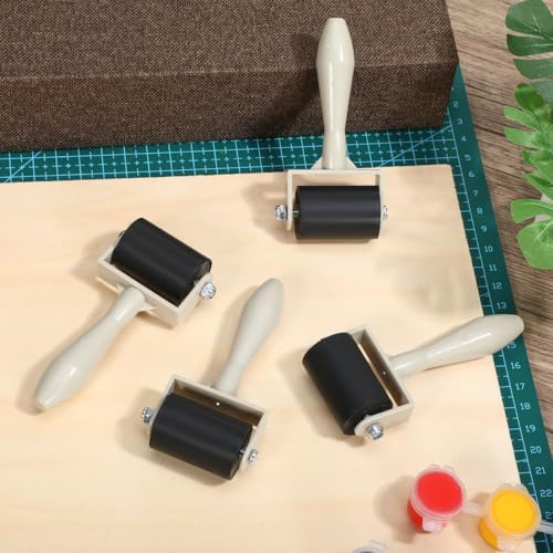 COOPHYA 4Pcs Rubber Roller Set for Children Ink Roller for Printmaking Handheld Crafting Tool for Boys and Girls for Art Projects and DIY Activities