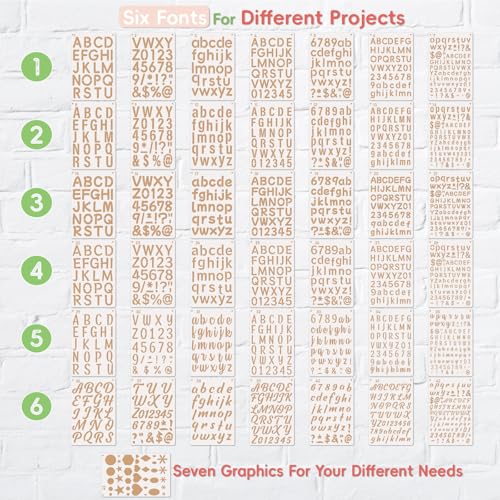 Patemby 1/2, 3/4, 1, 5/4 Inch Small Letter Stencils for Painting, 43 Pack Crafts Reusable Plastic Letter Templates 6 Different Font with Tiny Number & Alphabet Stencil for DIY Crafts Art Projects