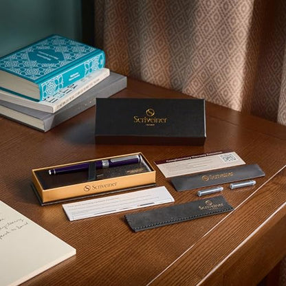 Scriveiner Luxury Fountain Pen - Aubergine, Schmidt Gilded Nib (Fine), Converter, Best Pen Gift Set for Men & Women, Professional, Executive, Office, Nice Pens - color: 9. Aubergine, style: Fine Nib