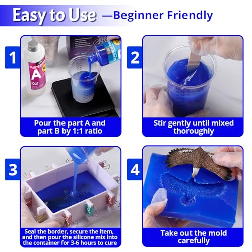 LET'S RESIN Silicone Molds Making Kit 30A, Blue Silicon for Making 2 Part Molds, Liquid Silicone Rubber Mixing Ratio 1:1 - Ideal for Resin Molds, 3D Molds DIY Making (20.8oz) - size: Small
