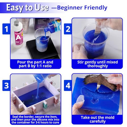 LET'S RESIN Silicone Molds Making Kit 30A, Blue Silicon for Making 2 Part Molds, Liquid Silicone Rubber Mixing Ratio 1:1 - Ideal for Resin Molds, 3D Molds DIY Making (20.8oz) - size: Small