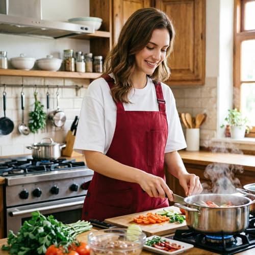 NEWGEM Waterproof Apron with Pockets for Women Cooking Painting Baking Gardening - color: 6 Pockets Burgundy