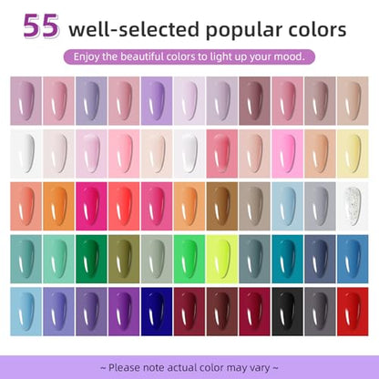 JODSONE 60 Pcs Gel Nail Polish Kit with U V Light Nail Drill 55 Colors Base Top Matte Coat Professional Gel Manicure Kits Soak Off Manicure Salon DIY at Home Gifts for Women - color: B33