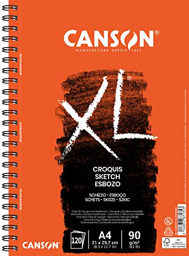 Canson XL® Croquis Sketch pad, Spiral Bound on The Long Side, DIN A4, 120 Sheets, 90 g/m², Cream